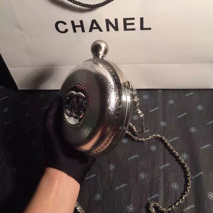 2015 Chanel Plexiglass Globe Clutch Bag Silver