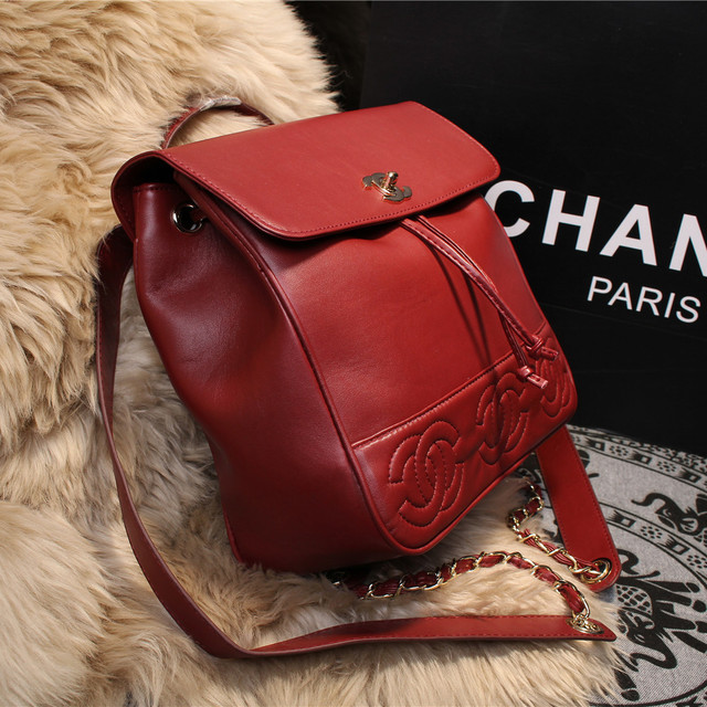 2015 Chanel Sheekskin leather tote shoulder bag A68040 Burgundy