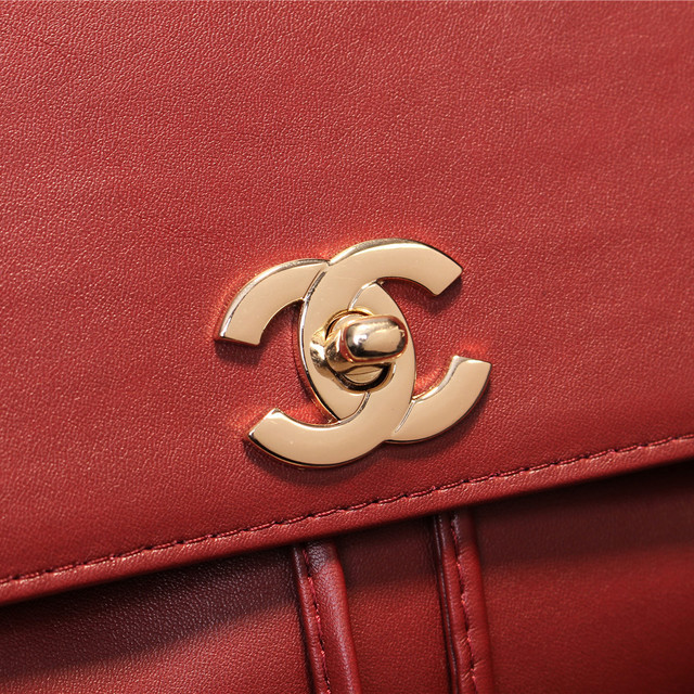 2015 Chanel Sheekskin leather tote shoulder bag A68040 Burgundy