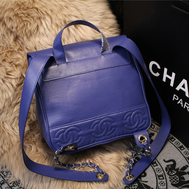 2015 Chanel Sheekskin leather tote shoulder bag A68040 Royalblue