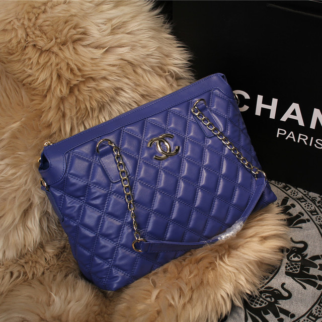 2015 Chanel Sheepskin Leather Shoulder Bag A68038 Blue