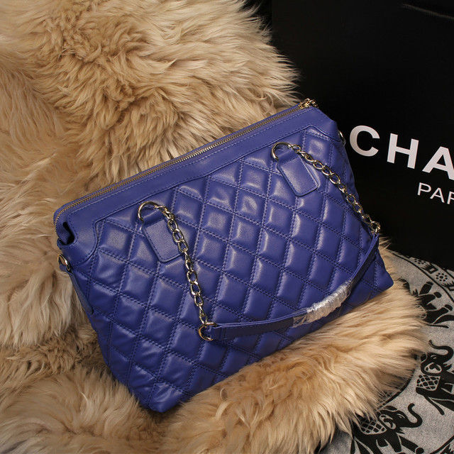 2015 Chanel Sheepskin Leather Shoulder Bag A68038 Blue