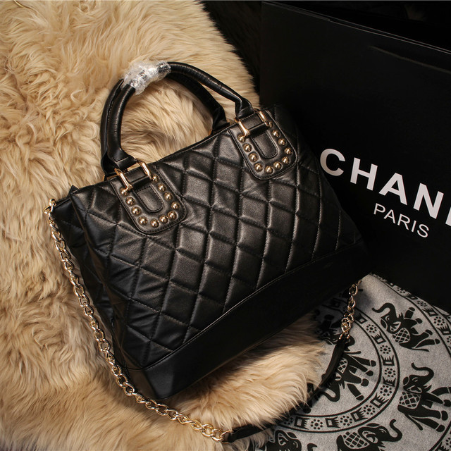 2015 Chanel Sheepskin Leather Tote Bag A68056 Black