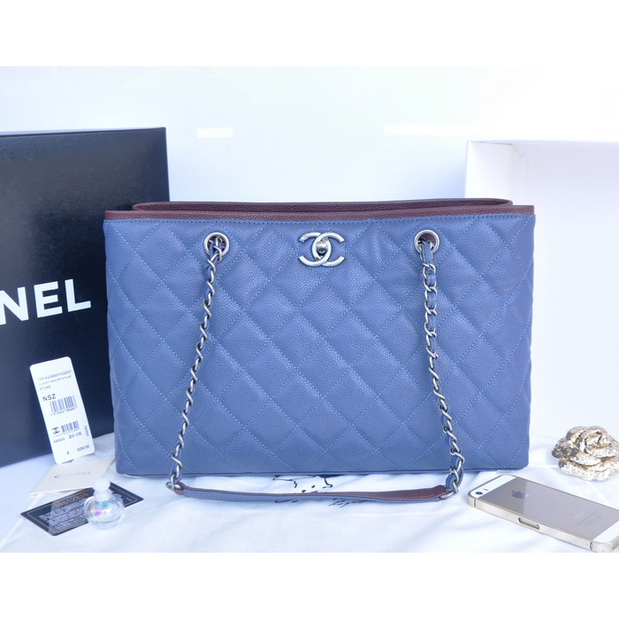 2015 Chanel Shopper Bag Original Caviar Leather A90454 Blue