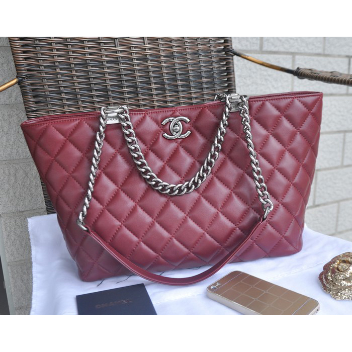 2015 Chanel Shopper Bag Sheepskin Leather A49336 Burgundy