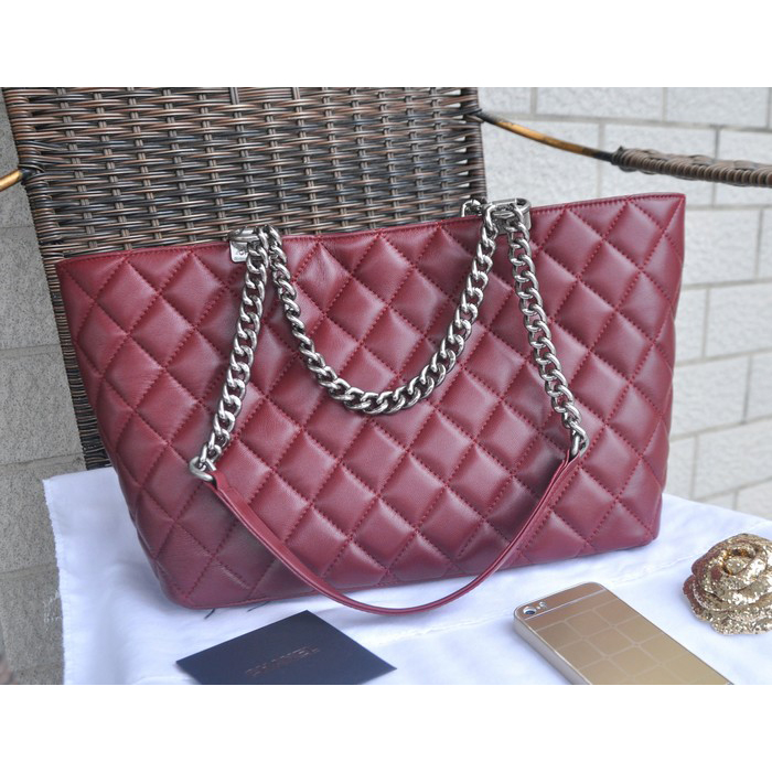 2015 Chanel Shopper Bag Sheepskin Leather A49336 Burgundy