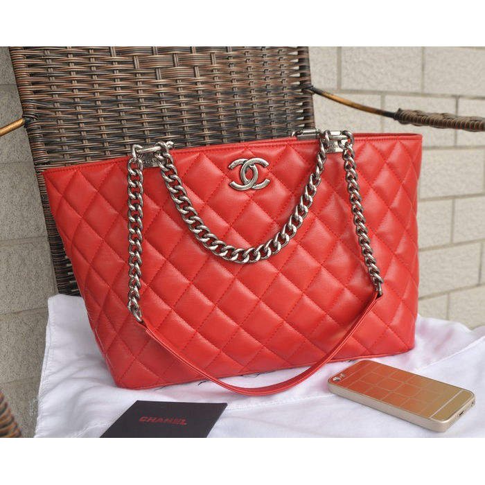 2015 Chanel Shopper Bag Sheepskin Leather A49336 Red