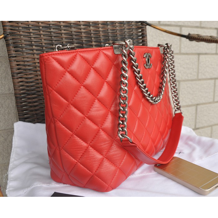 2015 Chanel Shopper Bag Sheepskin Leather A49336 Red