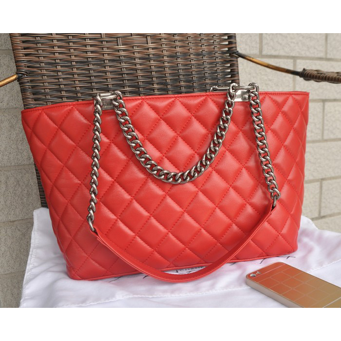 2015 Chanel Shopper Bag Sheepskin Leather A49336 Red