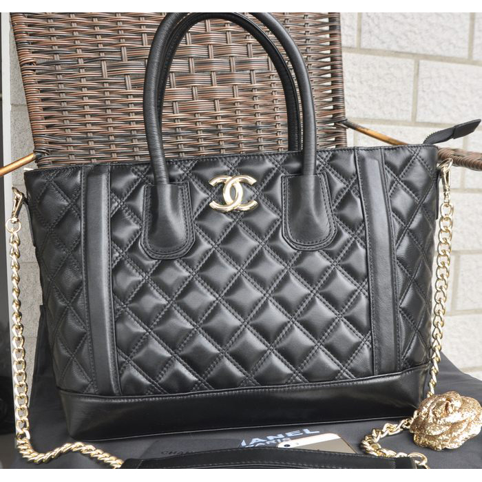 2015 Chanel Shopper Bag Sheepskin Leather A67915 Black