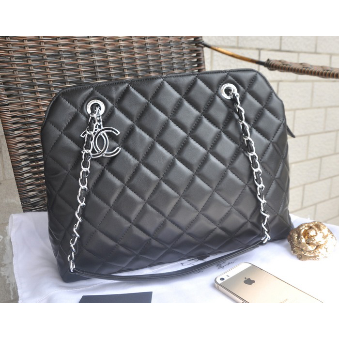 2015 Chanel Shopper Bag Sheepskin Leather A6853 Black