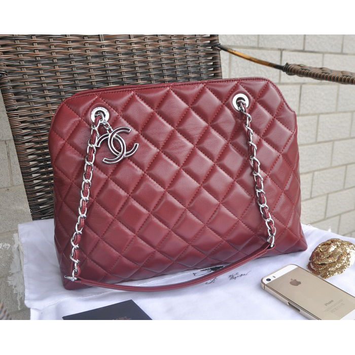 2015 Chanel Shopper Bag Sheepskin Leather A6853 Burgundy