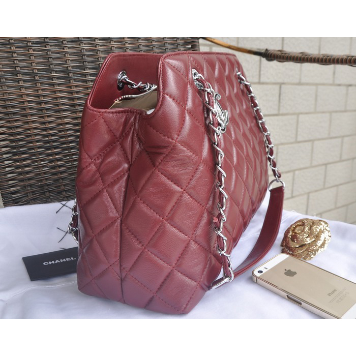 2015 Chanel Shopper Bag Sheepskin Leather A6853 Burgundy