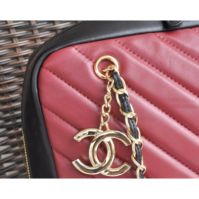 2015 Chanel Shopper Bag Sheepskin Leather A90688 Red&Black