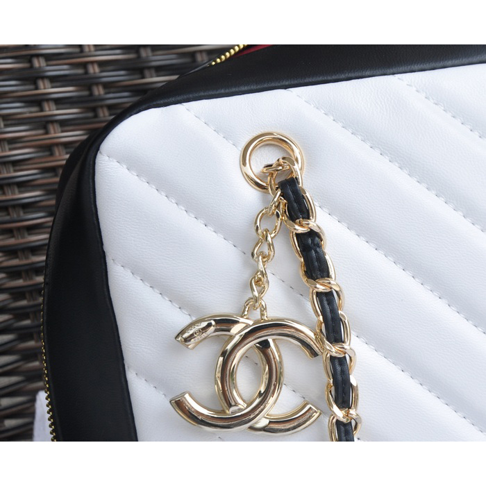 2015 Chanel Shopper Bag Sheepskin Leather A90688 White&Black