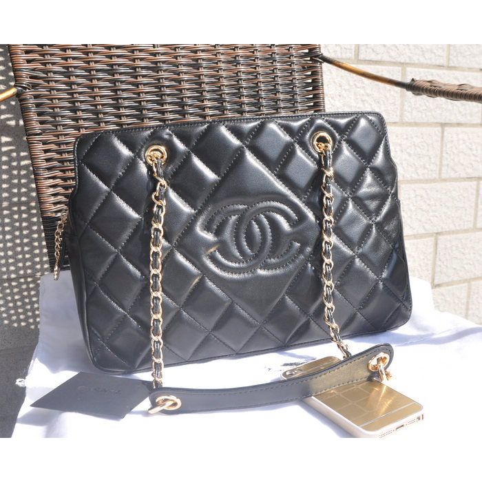 2015 Chanel Shopper Bag Sheepskin Leather A94308 Black