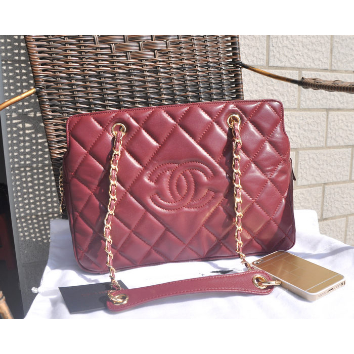 2015 Chanel Shopper Bag Sheepskin Leather A94308 Burgundy