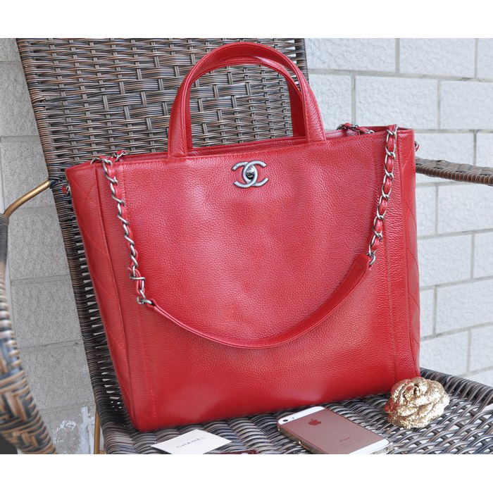 2015 Chanel Shopper Tote Bag Calfskin Leather A90396 Red