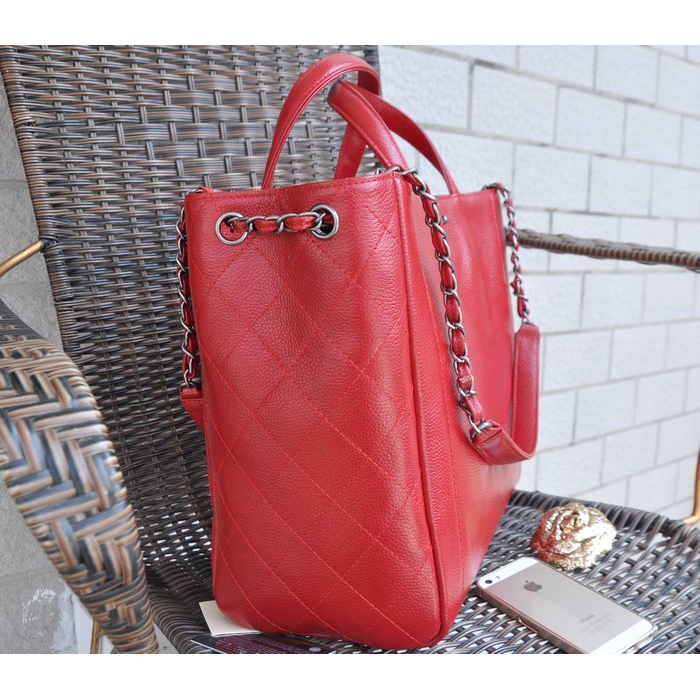 2015 Chanel Shopper Tote Bag Calfskin Leather A90396 Red