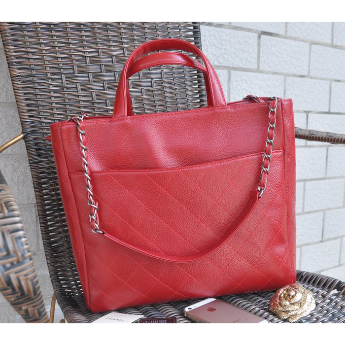 2015 Chanel Shopper Tote Bag Calfskin Leather A90396 Red