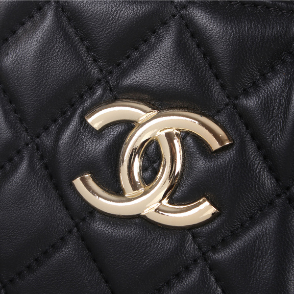 2015 Chanel Shopper Tote Bags Sheepskin Leather A8016 Black