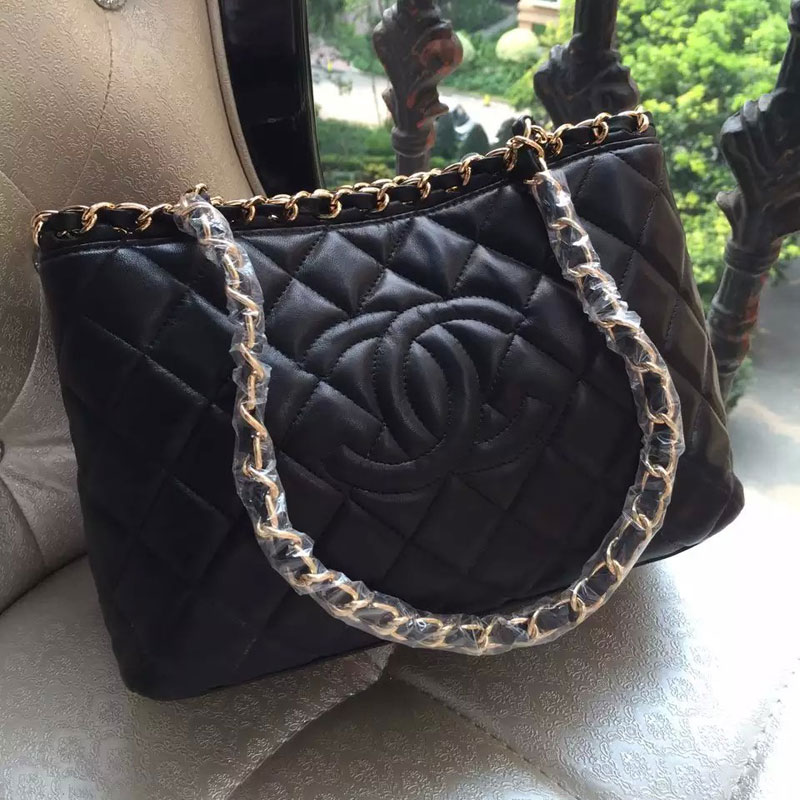 2015 Chanel Shopping Bag Original Sheepskin Leather A50496 Black