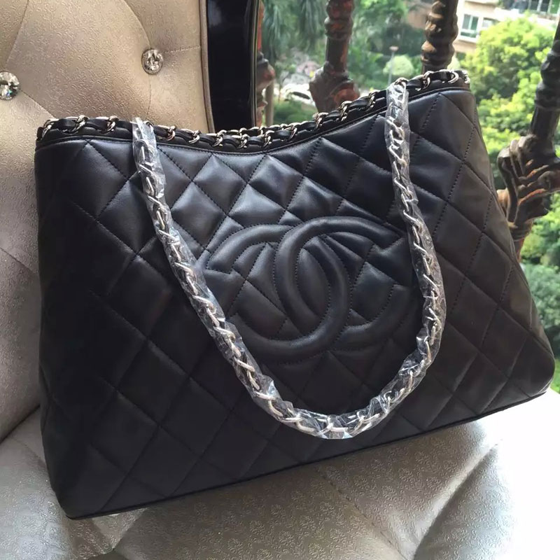 2015 Chanel Shopping Bag Original Sheepskin Leather A50497 Black