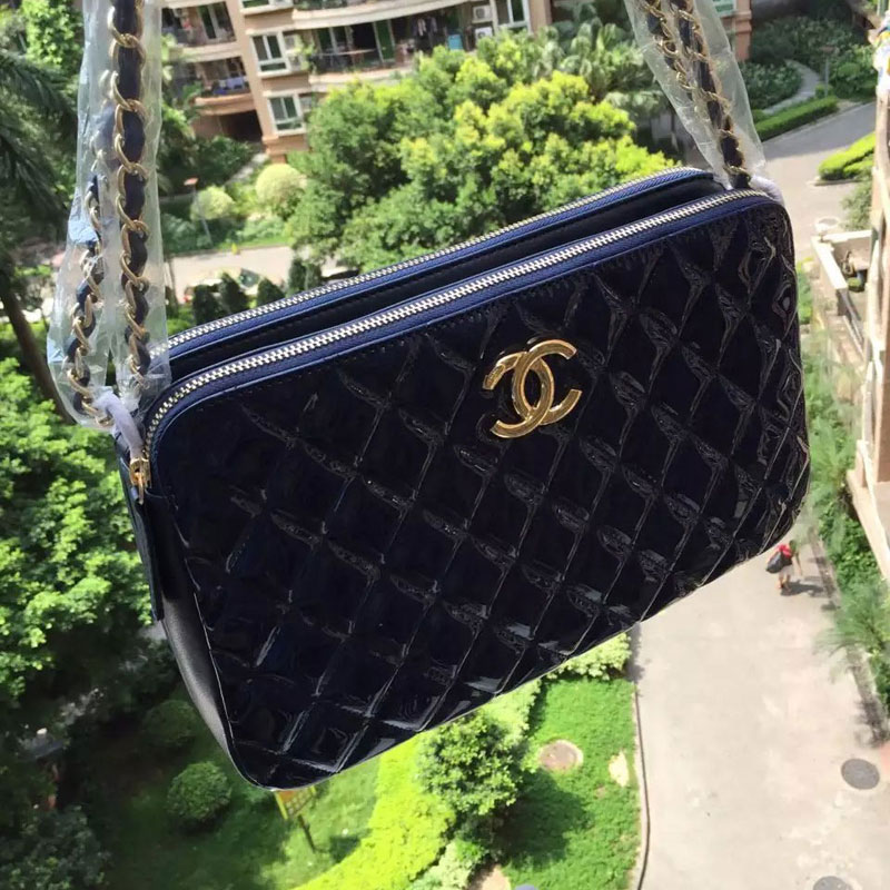 2015 Chanel Shoulder Bag Original patent Leather A99250 Blue