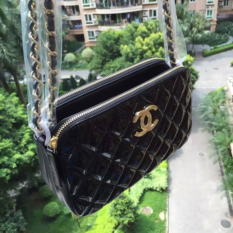 2015 Chanel Shoulder Bag Original patent Leather A99256 Black