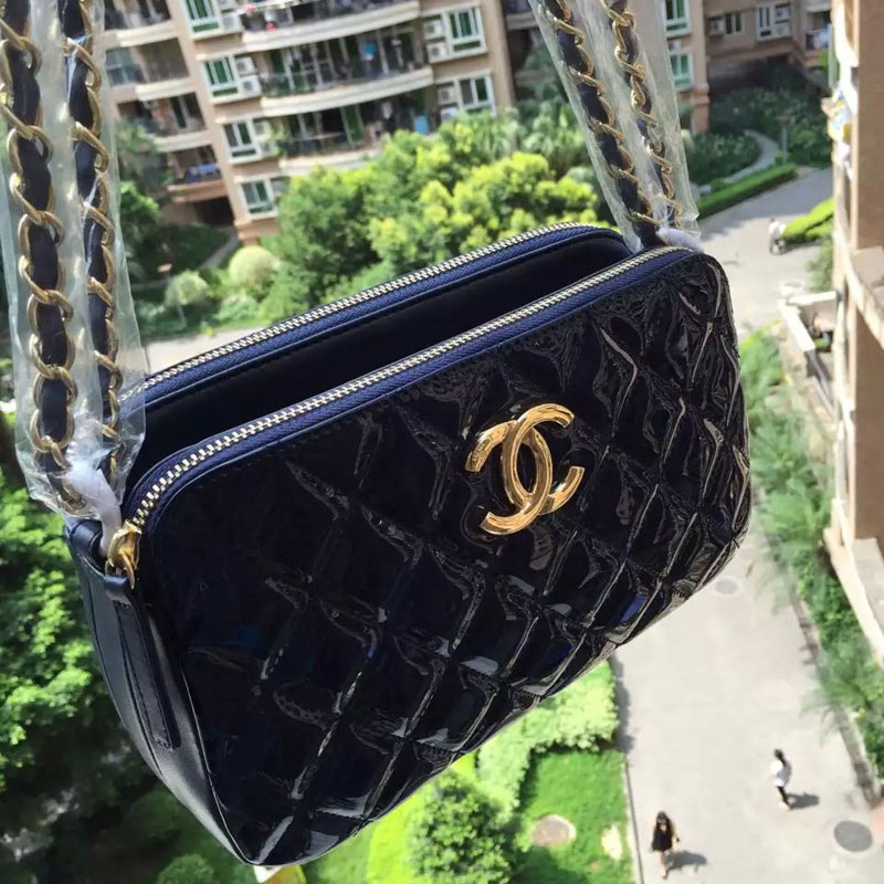 2015 Chanel Shoulder Bag Original patent Leather A99256 Blue