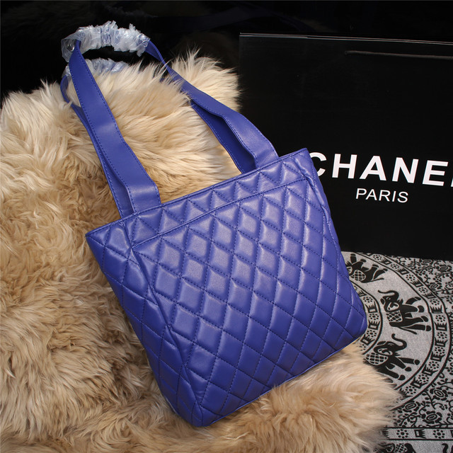 2015 Chanel Shoulder Tote Bag Sheepskin Leather A68032 Blue