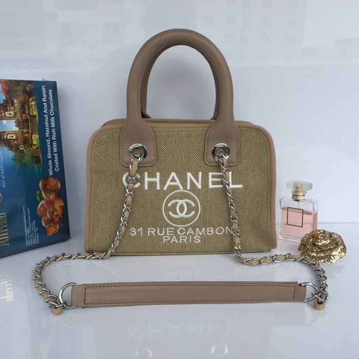 2015 Chanel Small Canvas Tote Shopper Bag A68043 Apricot