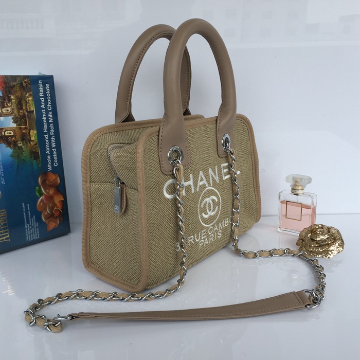 2015 Chanel Small Canvas Tote Shopper Bag A68043 Apricot