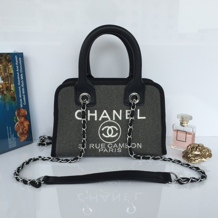 2015 Chanel Small Canvas Tote Shopper Bag A68043 Grey