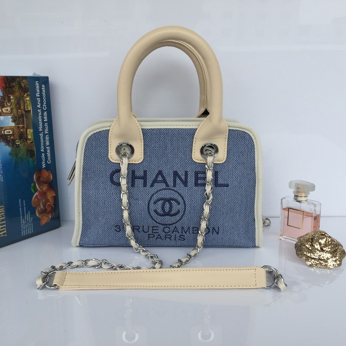 2015 Chanel Small Canvas Tote Shopper Bag A68043 Light Blue