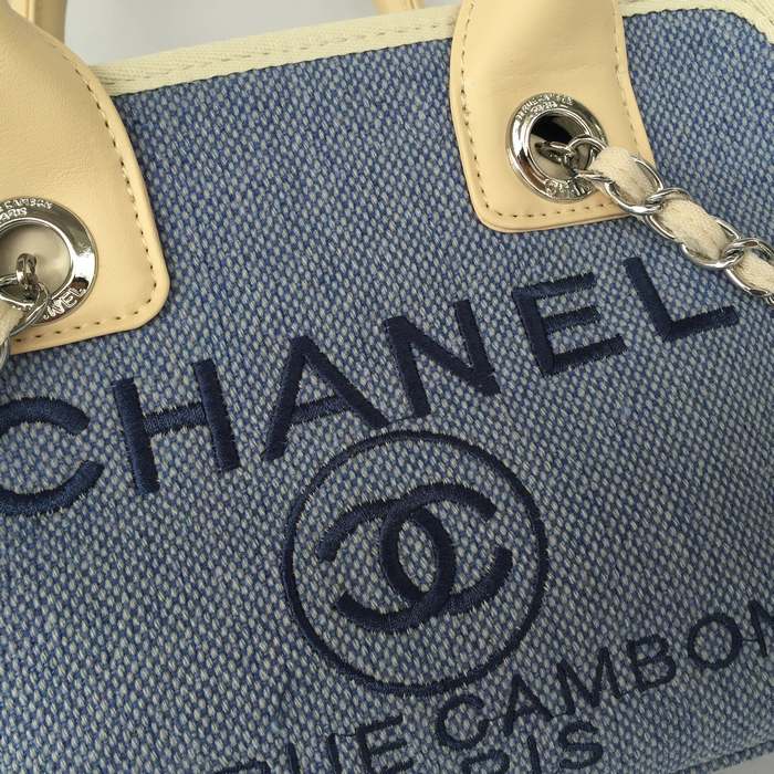 2015 Chanel Small Canvas Tote Shopper Bag A68043 Light Blue