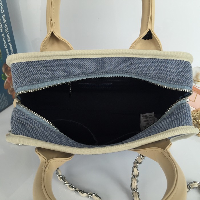 2015 Chanel Small Canvas Tote Shopper Bag A68043 Light Blue