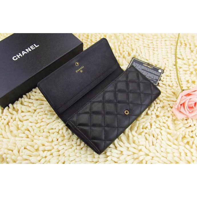 2015 Chanel Tri-Fold Wallet Original Leather A219003 Black