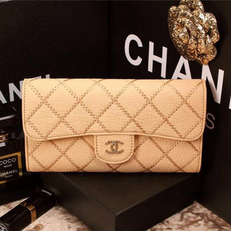 2015 Chanel Tri-Fold Wallet Original Leather A9557 Apricot