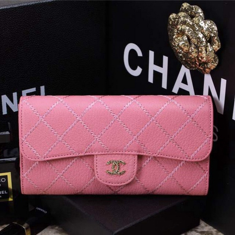 2015 Chanel Tri-Fold Wallet Original Leather A9557 Pink