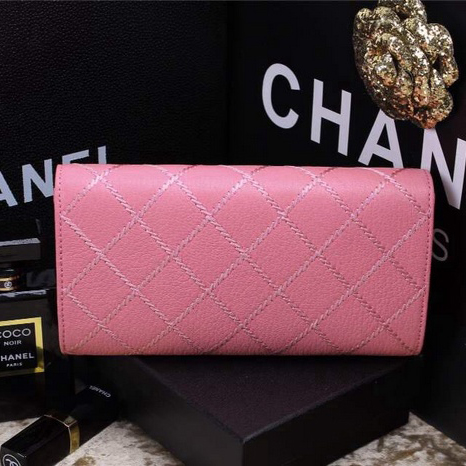 2015 Chanel Tri-Fold Wallet Original Leather A9557 Pink