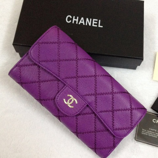 2015 Chanel Tri-Fold Wallet Original Leather A9557 Purple