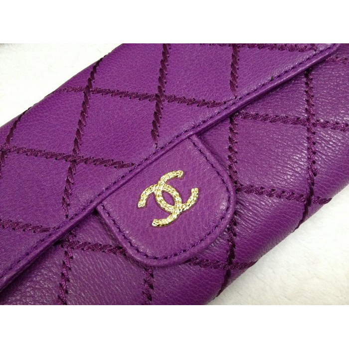 2015 Chanel Tri-Fold Wallet Original Leather A9557 Purple