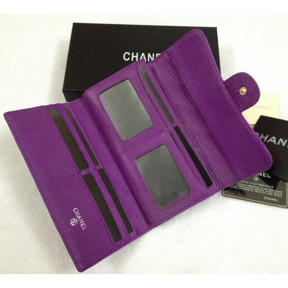 2015 Chanel Tri-Fold Wallet Original Leather A9557 Purple