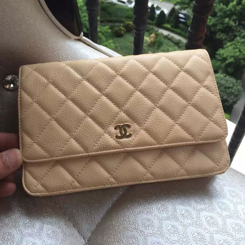 2015 Chanel WOC mini Flap Bag Apricot Original Caviar leather A33808