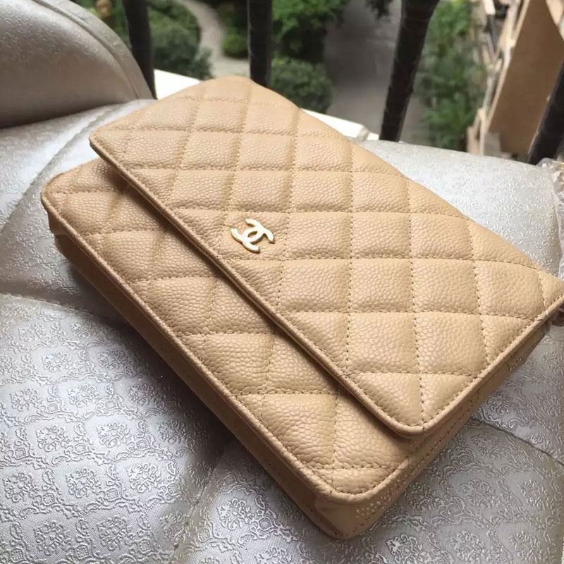 2015 Chanel WOC mini Flap Bag Apricot Original Caviar leather A33808