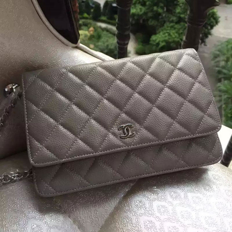 2015 Chanel WOC mini Flap Bag Grey Original Caviar leather A33808