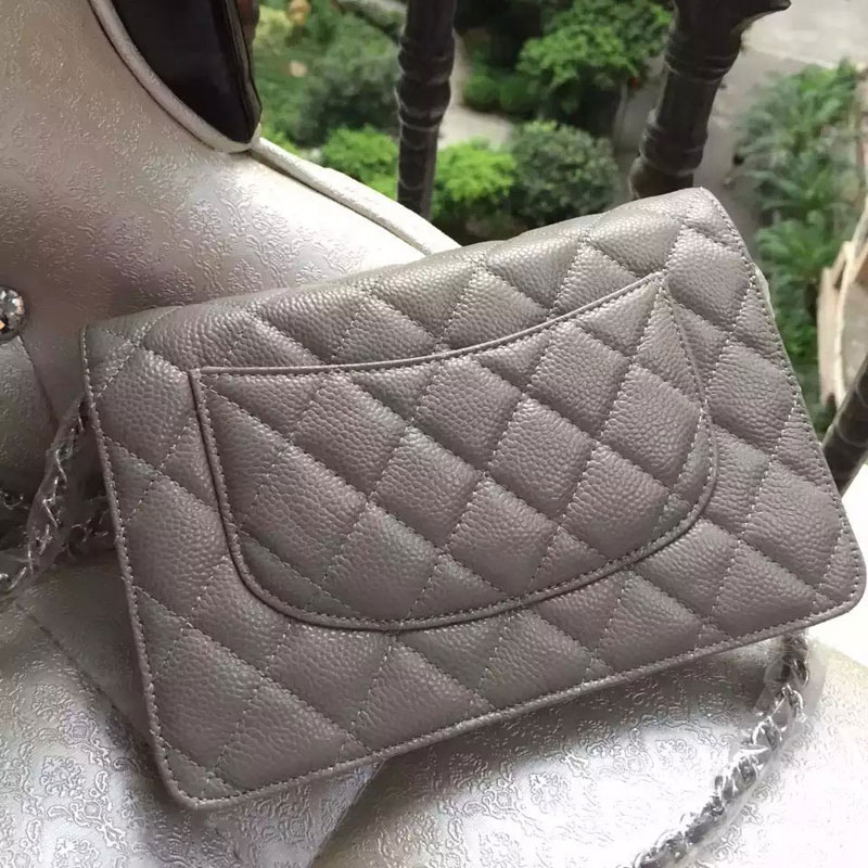 2015 Chanel WOC mini Flap Bag Grey Original Caviar leather A33808