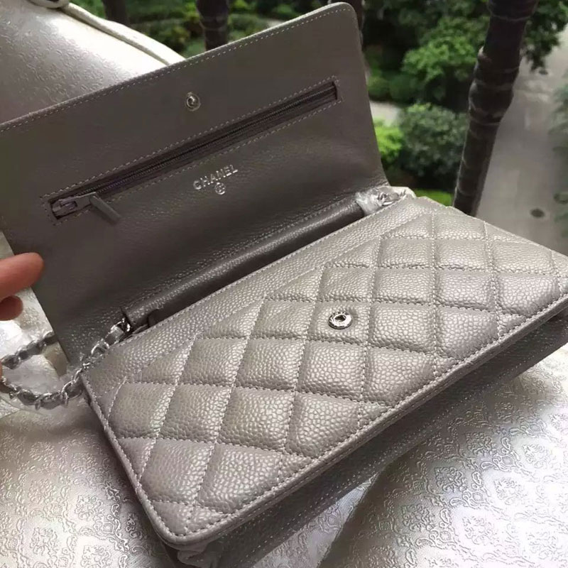 2015 Chanel WOC mini Flap Bag Grey Original Caviar leather A33808