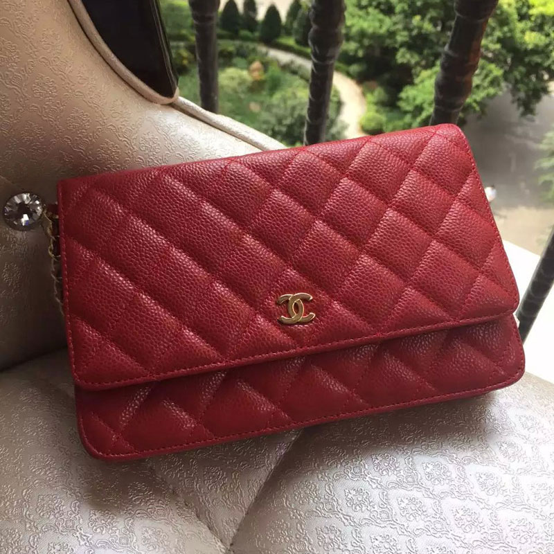 2015 Chanel WOC mini Flap Bag Red Original Caviar leather A33808